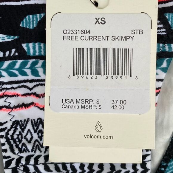 NWT VOLCOM FREE CURRENT SKIMPY STORMY BLUE BIKINI BOTTOM Size X-Small - Picture 7 of 10